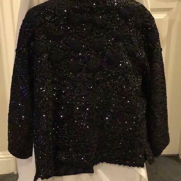 Black Sequined Long Sleeved Evening Jacket - Picture 2 of 7